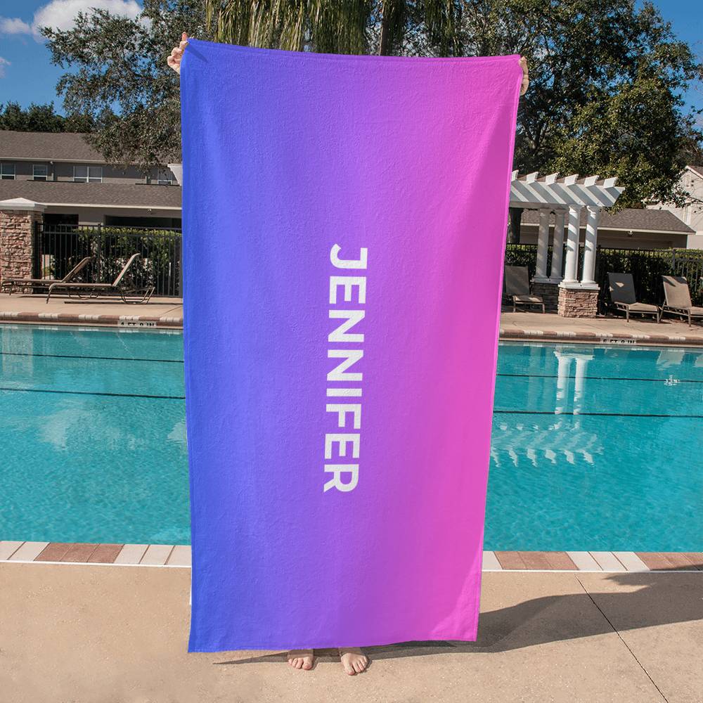 Personalized Umbre Color Beach Towel - Fusia/Blue