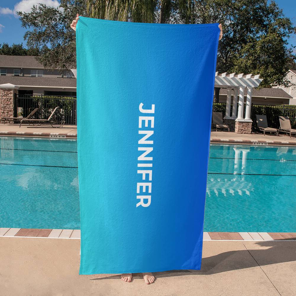 Personalized Umbre Color Beach Towel - Bright Blue/Aqua