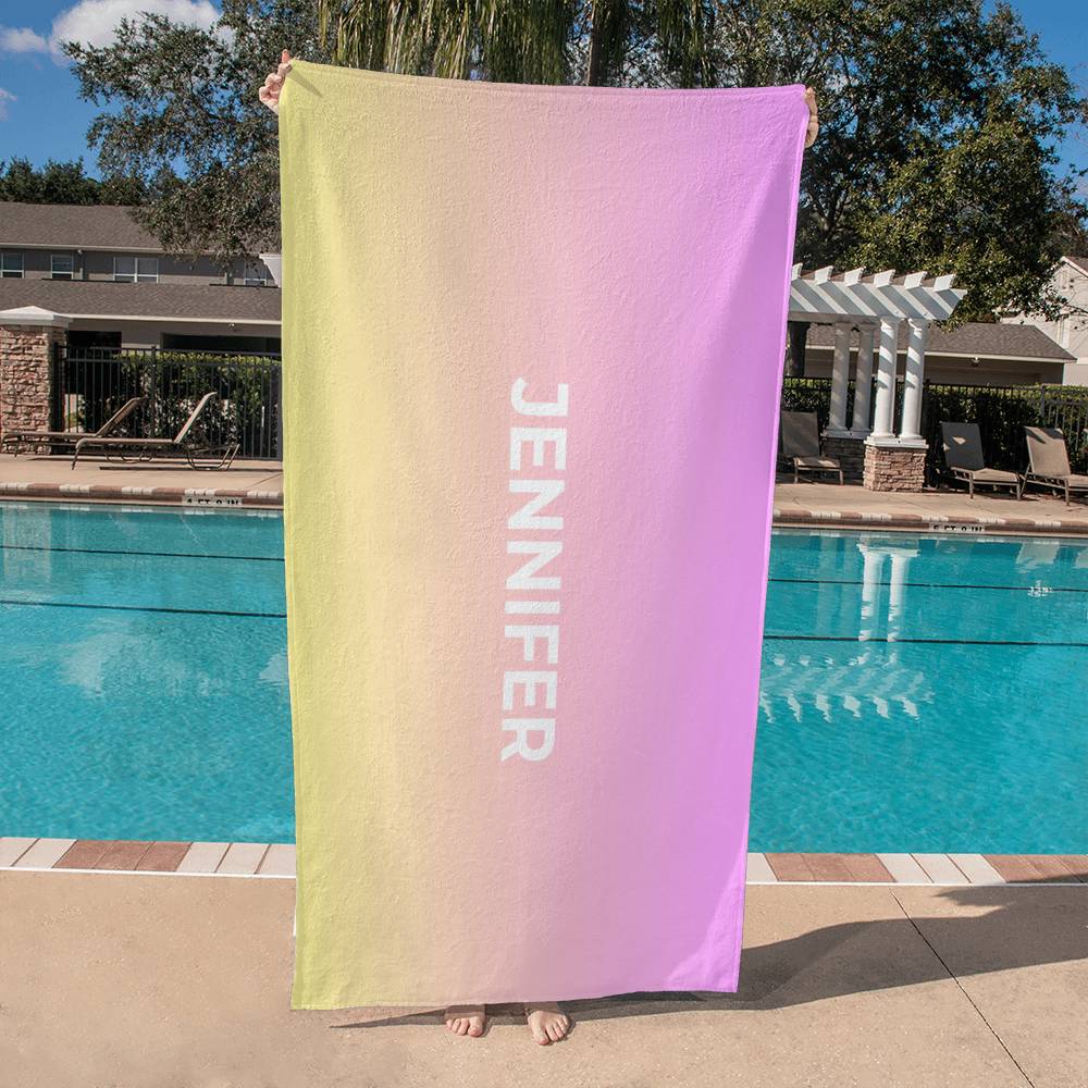 Personalized Umbre Color Beach Towel - Lt Pink/Yellow