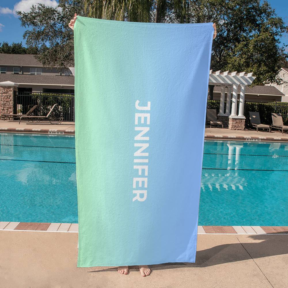 Personalized Umbre Color Beach Towel - Lt Blue/Green