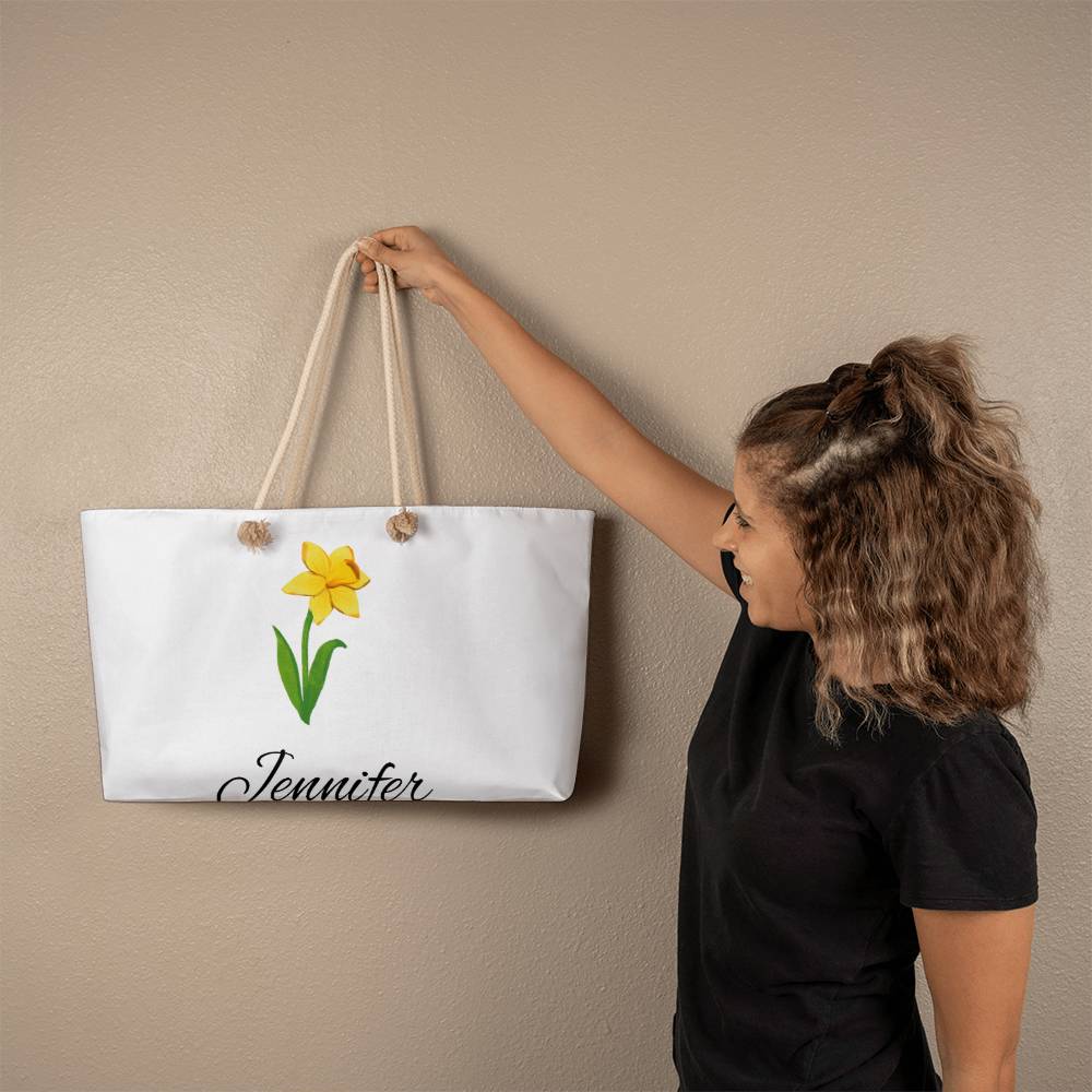 3 Personalized Birth Month Flower Weekender Tote Bag