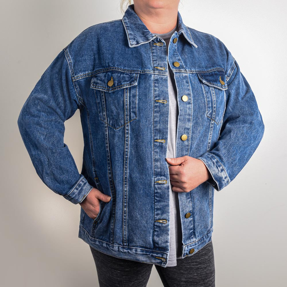 I'm a Cat Lady Oversized Women's Denim Jacket - White Cat