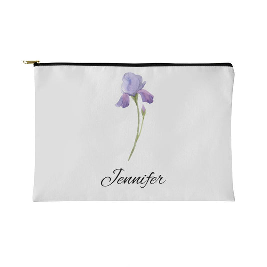 Personalized Birth Month Flower Fabric Zipper Pouch - Small - Feb