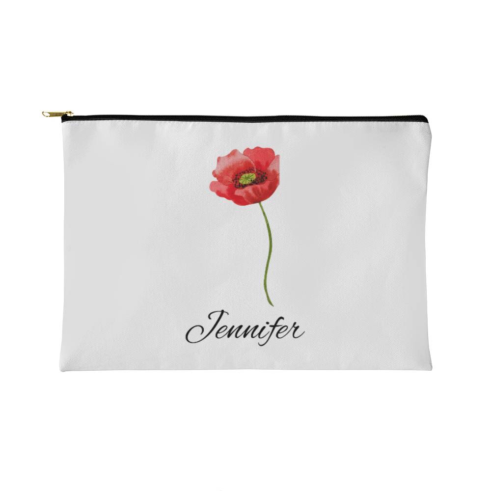 Personalized Birth Month Flower Fabric Zipper Pouch - Small - Aug