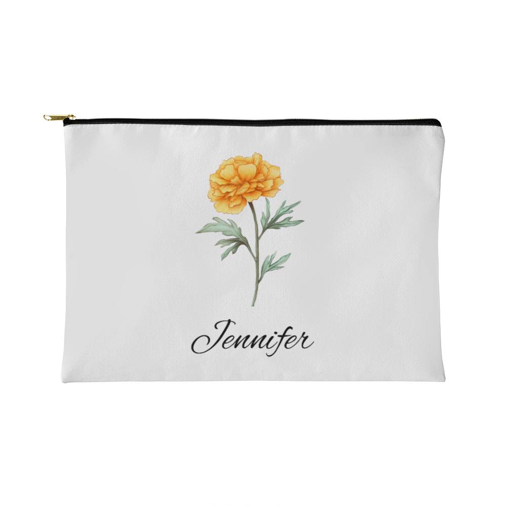 Personalized Birth Month Flower Fabric Zipper Pouch - Small - Oct