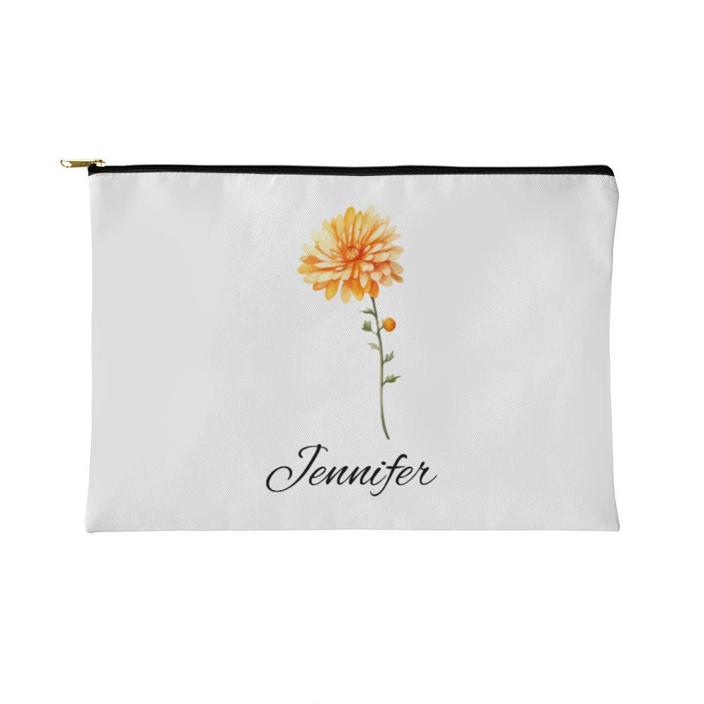 Personalized Birth Month Flower Fabric Zipper Pouch - Small - Nov