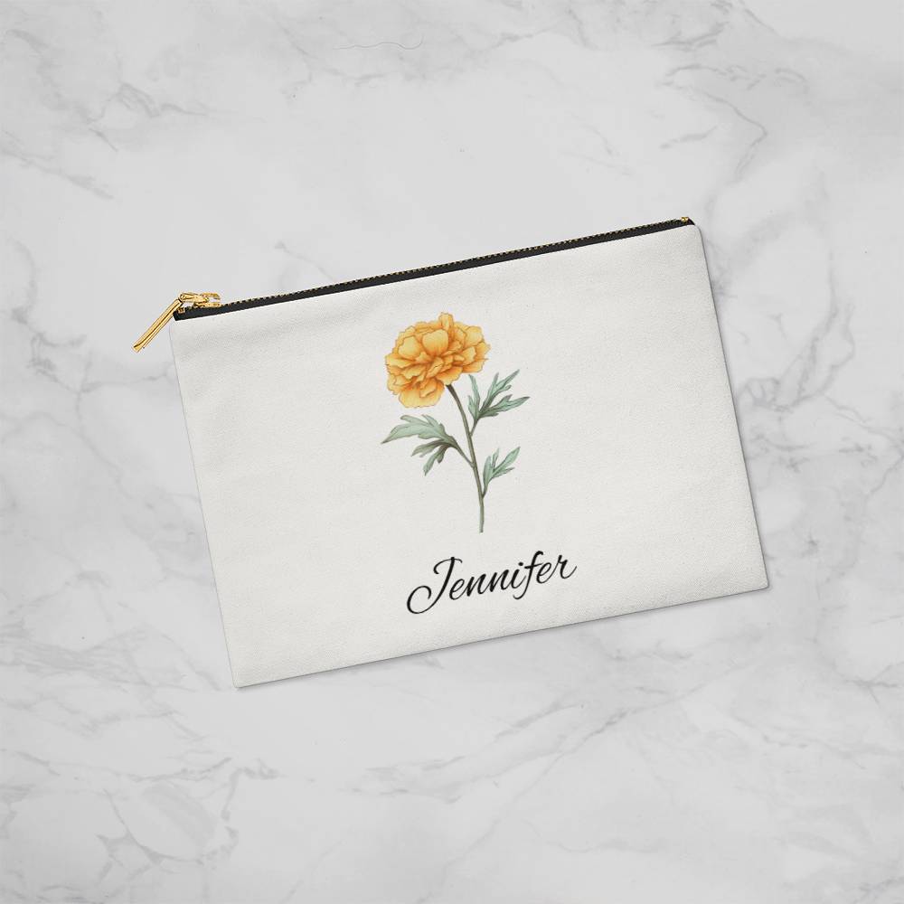 Personalized Birth Month Flower Fabric Zipper Pouch - Small - Oct