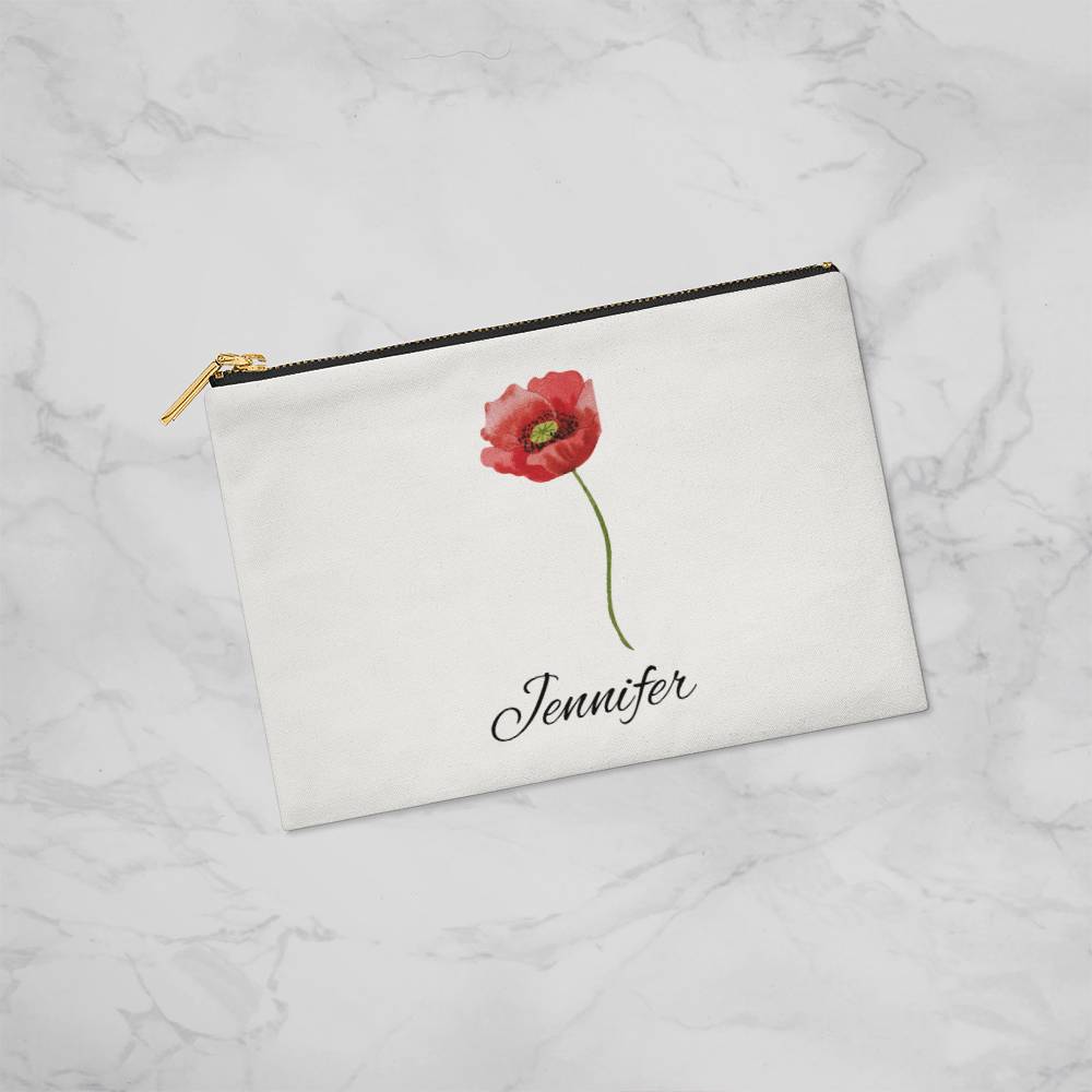 Personalized Birth Month Flower Fabric Zipper Pouch - Small - Aug