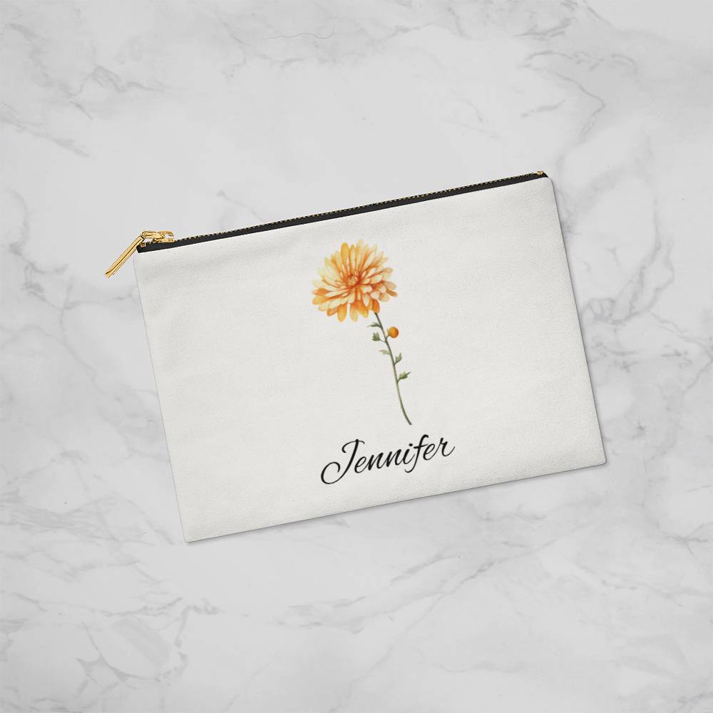 Personalized Birth Month Flower Fabric Zipper Pouch - Small - Nov