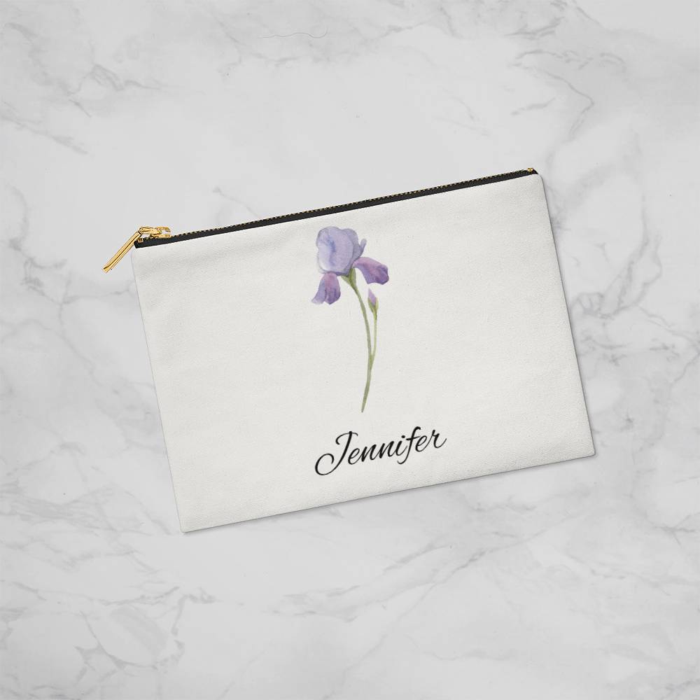 Personalized Birth Month Flower Fabric Zipper Pouch - Small - Feb