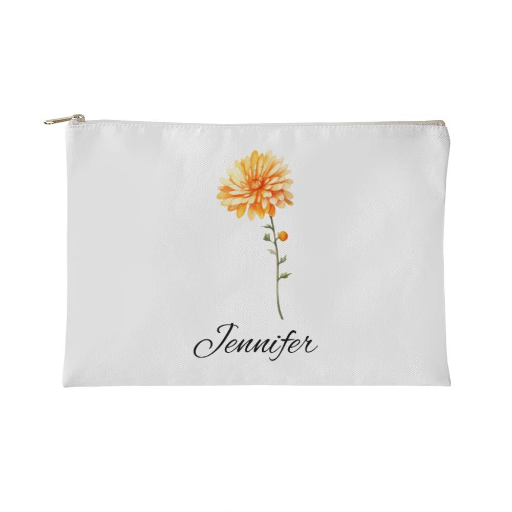 Personalized Birth Month Flower Fabric Zipper Pouch - Small - Nov