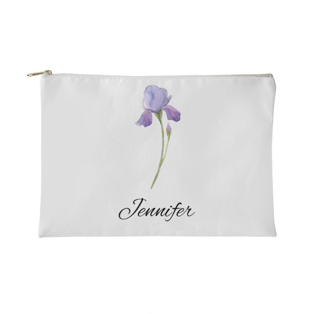 Personalized Birth Month Flower Fabric Zipper Pouch - Small - Feb