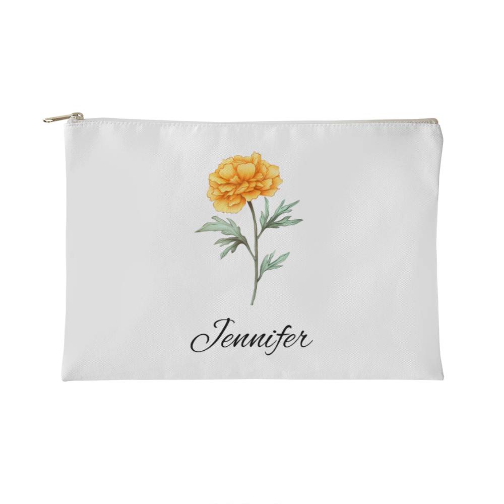 Personalized Birth Month Flower Fabric Zipper Pouch - Small - Oct