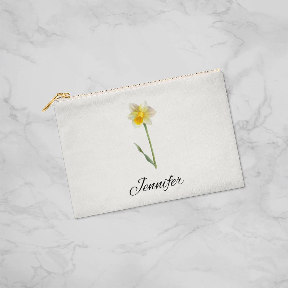 Personalized Birth Month Flower Fabric Zipper Pouch - Small - Dec