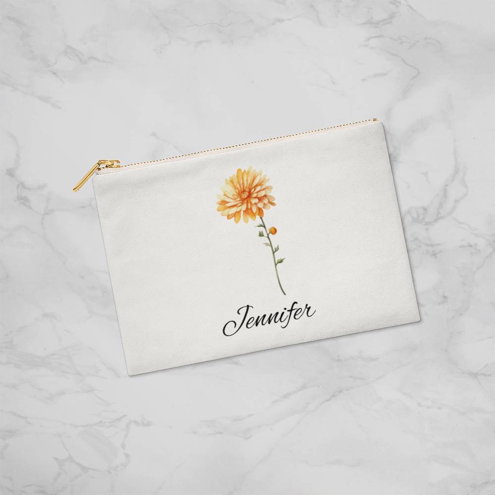 Personalized Birth Month Flower Fabric Zipper Pouch - Small - Nov