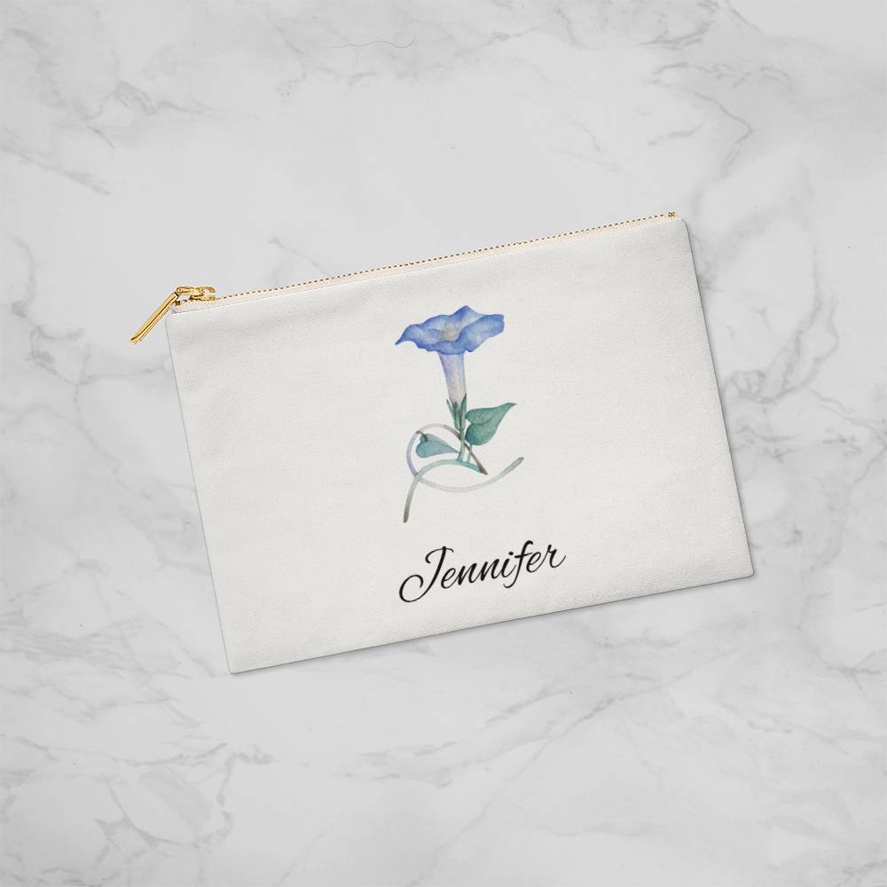 Personalized Birth Month Flower Fabric Zipper Pouch - Small - Sep