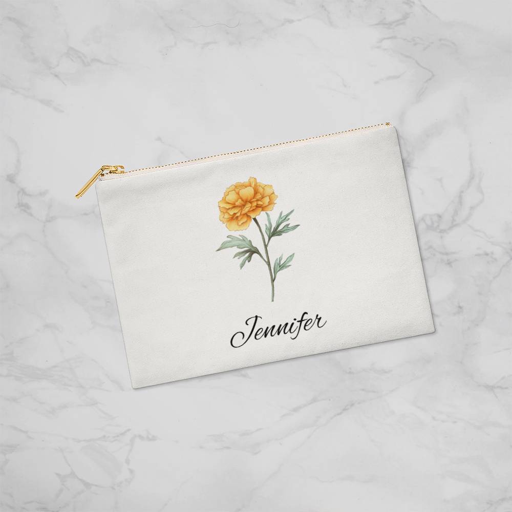 Personalized Birth Month Flower Fabric Zipper Pouch - Small - Oct