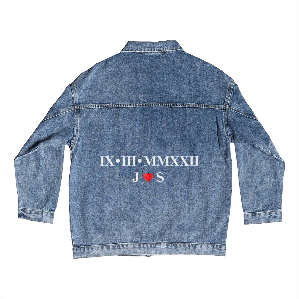 Personalized Couples Roman Numeral Anniversary Denim Jacket