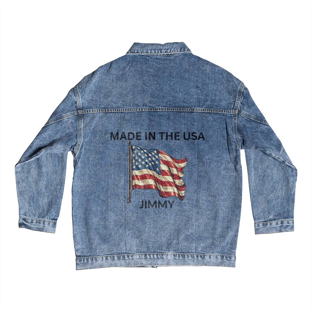 Personalized Men's American Flag Denim Jacket