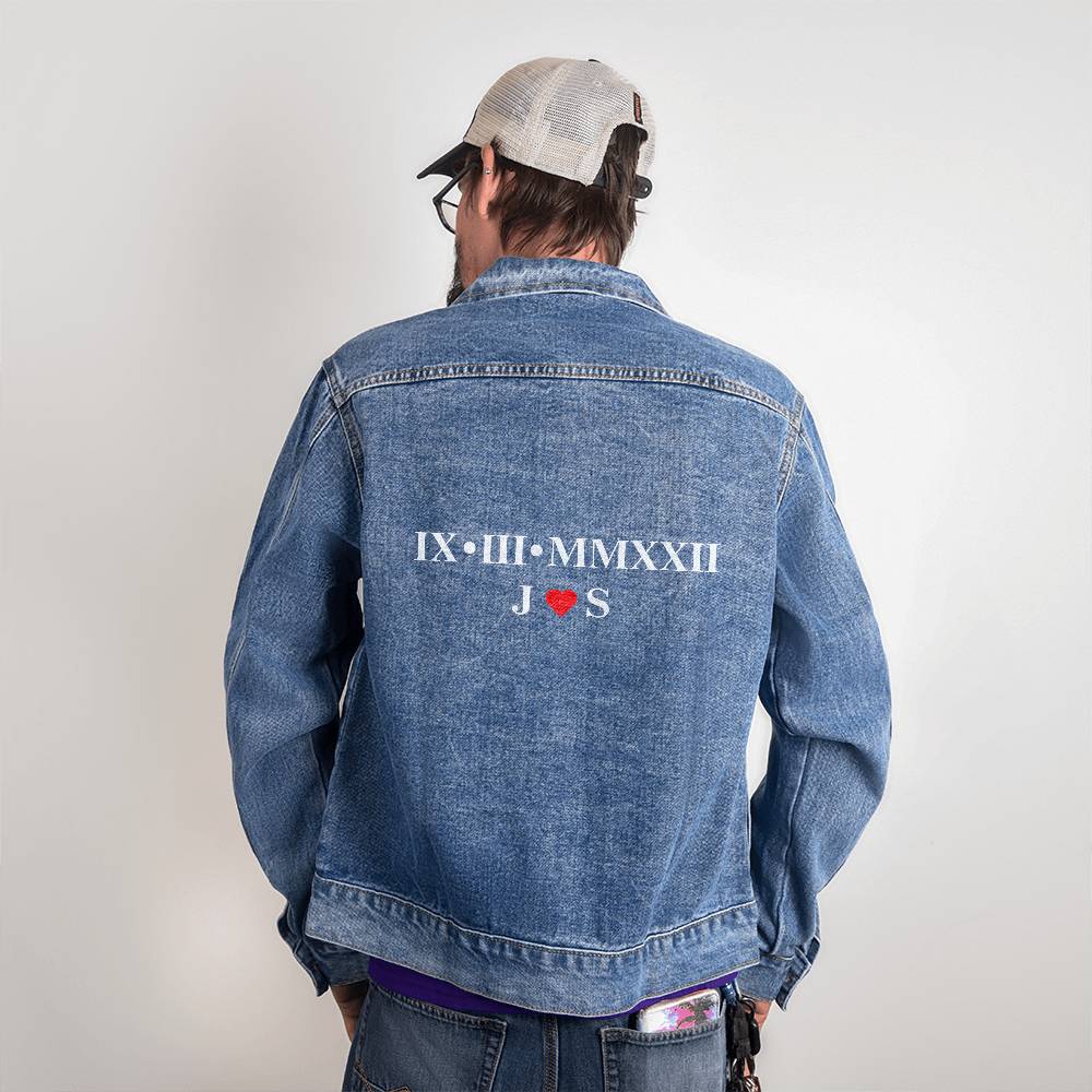 Personalized Couples Roman Numeral Anniversary Denim Jacket