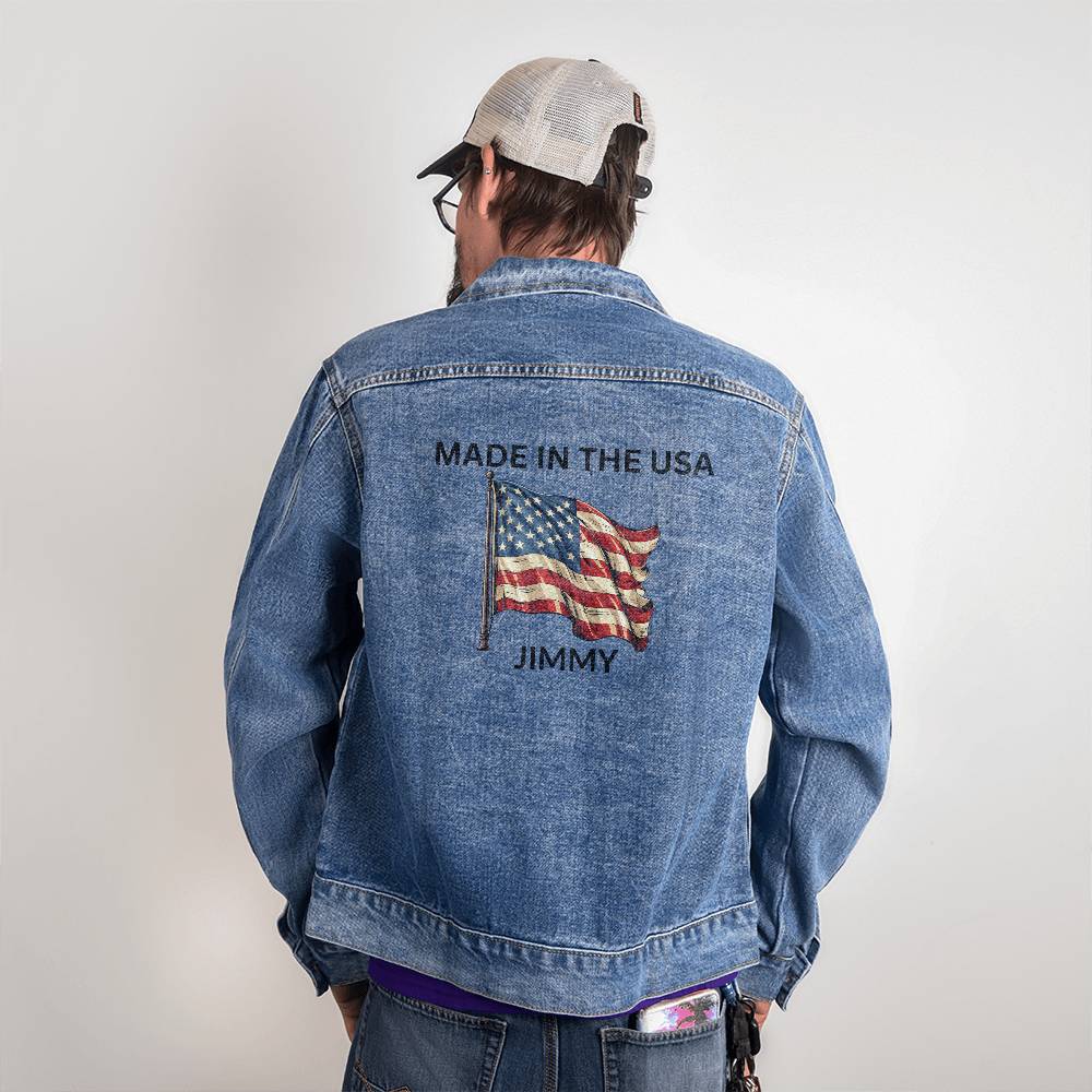 Personalized Men's American Flag Denim Jacket