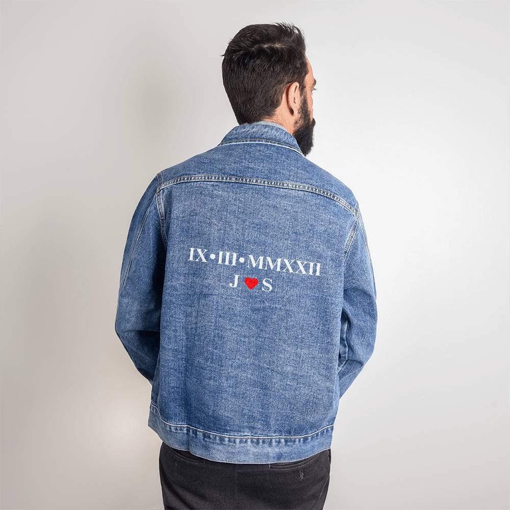 Personalized Couples Roman Numeral Anniversary Denim Jacket