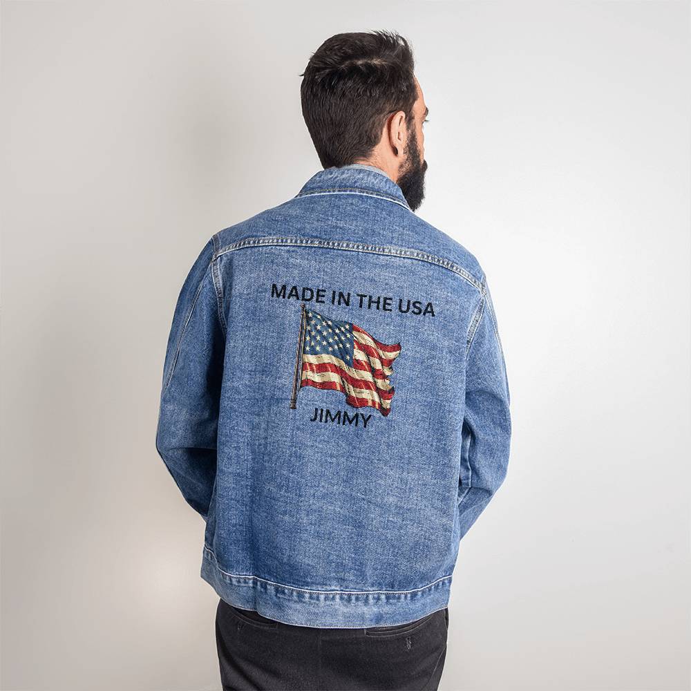 Personalized Men's American Flag Denim Jacket