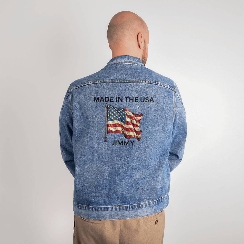 Personalized Men's American Flag Denim Jacket