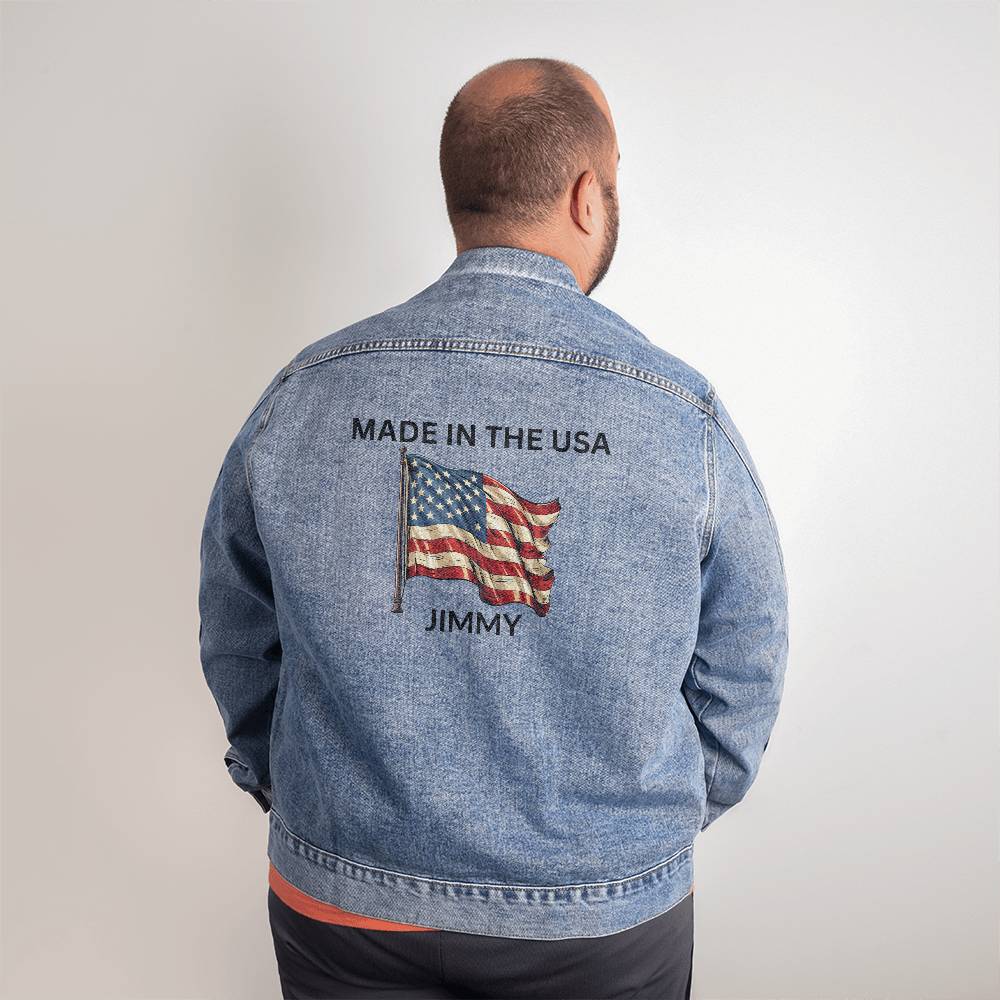 Personalized Men's American Flag Denim Jacket