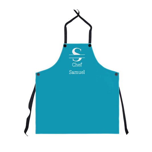 Chef Samuel - Aqua Personalized - Chef Split Initial Apron