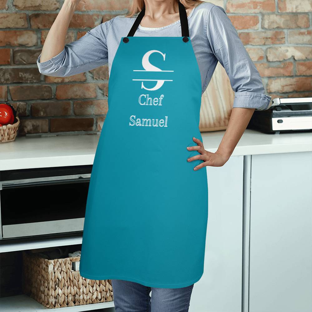 Chef Samuel - Aqua Personalized - Chef Split Initial Apron