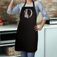 Women's Personalized Monogrammed Apron - Black with Pink Floral Lettering