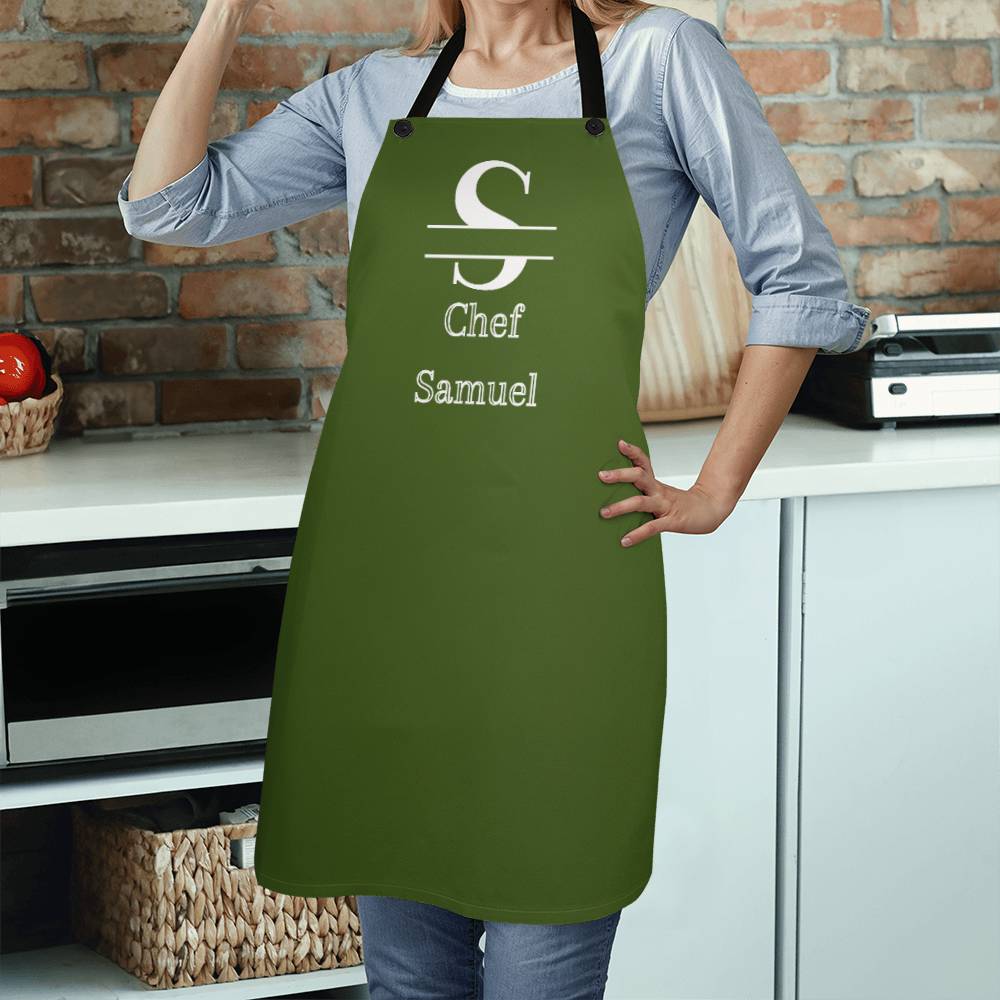 Chef Samuel - Forest Green Personalized - Chef Split Initial Apron