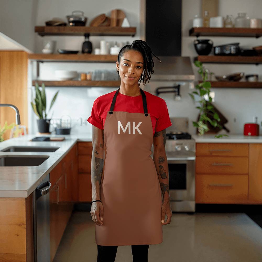 Dad’s Apron with Initials. - Brown Personalized Initial Bar/Workshop Apron -