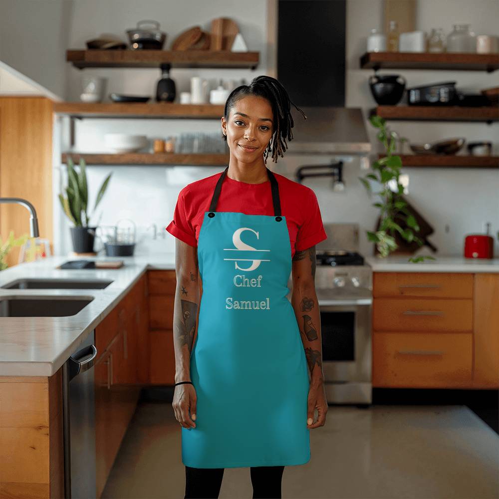 Chef Samuel - Aqua Personalized - Chef Split Initial Apron