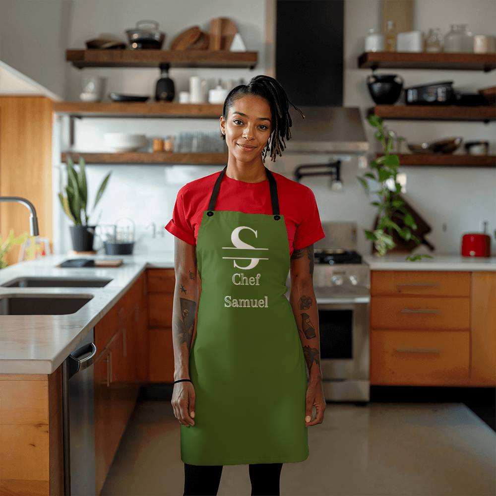 Chef Samuel - Forest Green Personalized - Chef Split Initial Apron