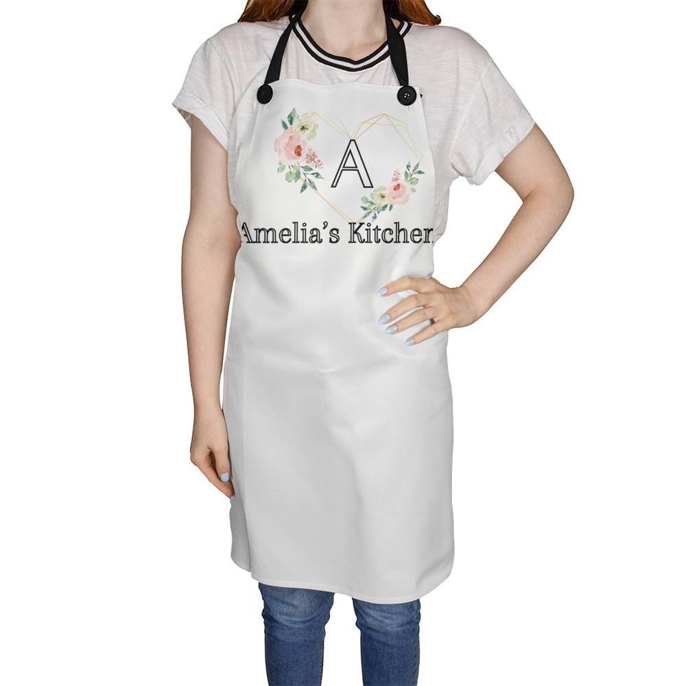 Personalized Floral Heart Apron for Women, Bakers Apron