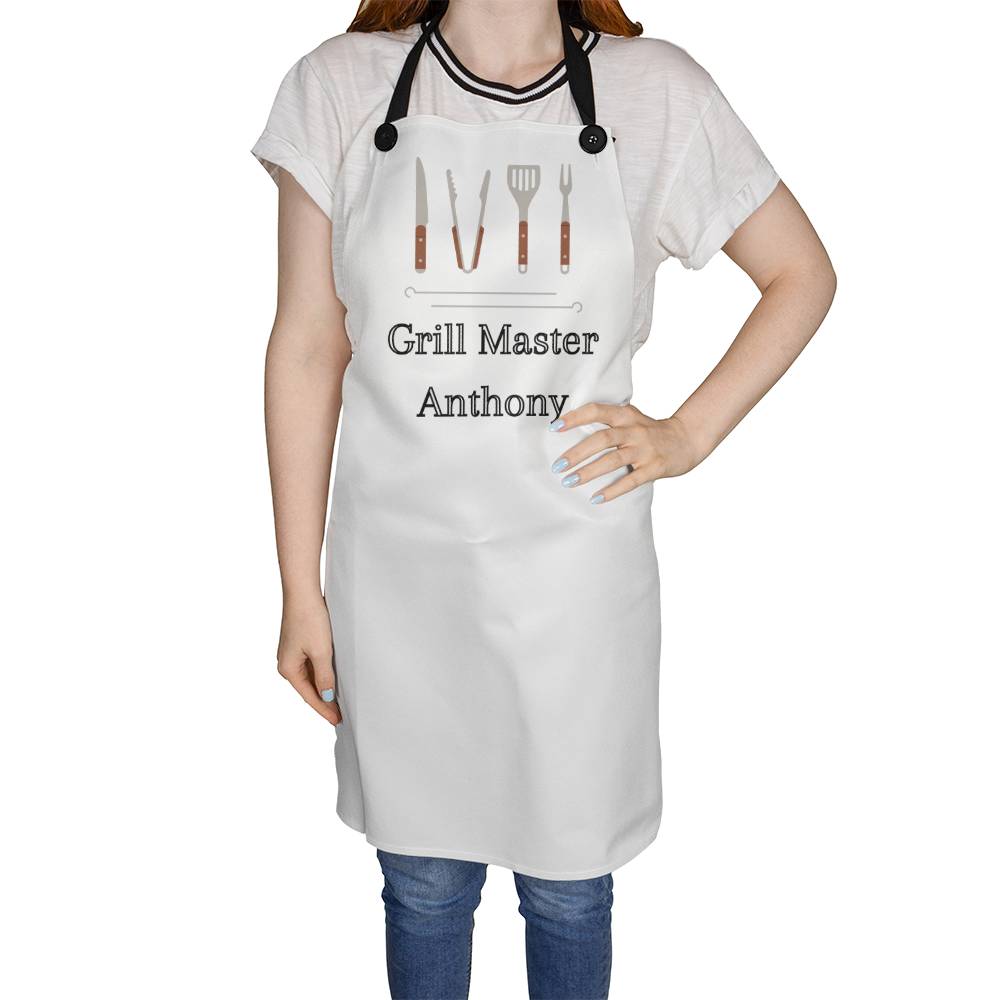 Personalized Grill Master Apron For Husband, Father, Grandfather, Soulmate or Your Man - White