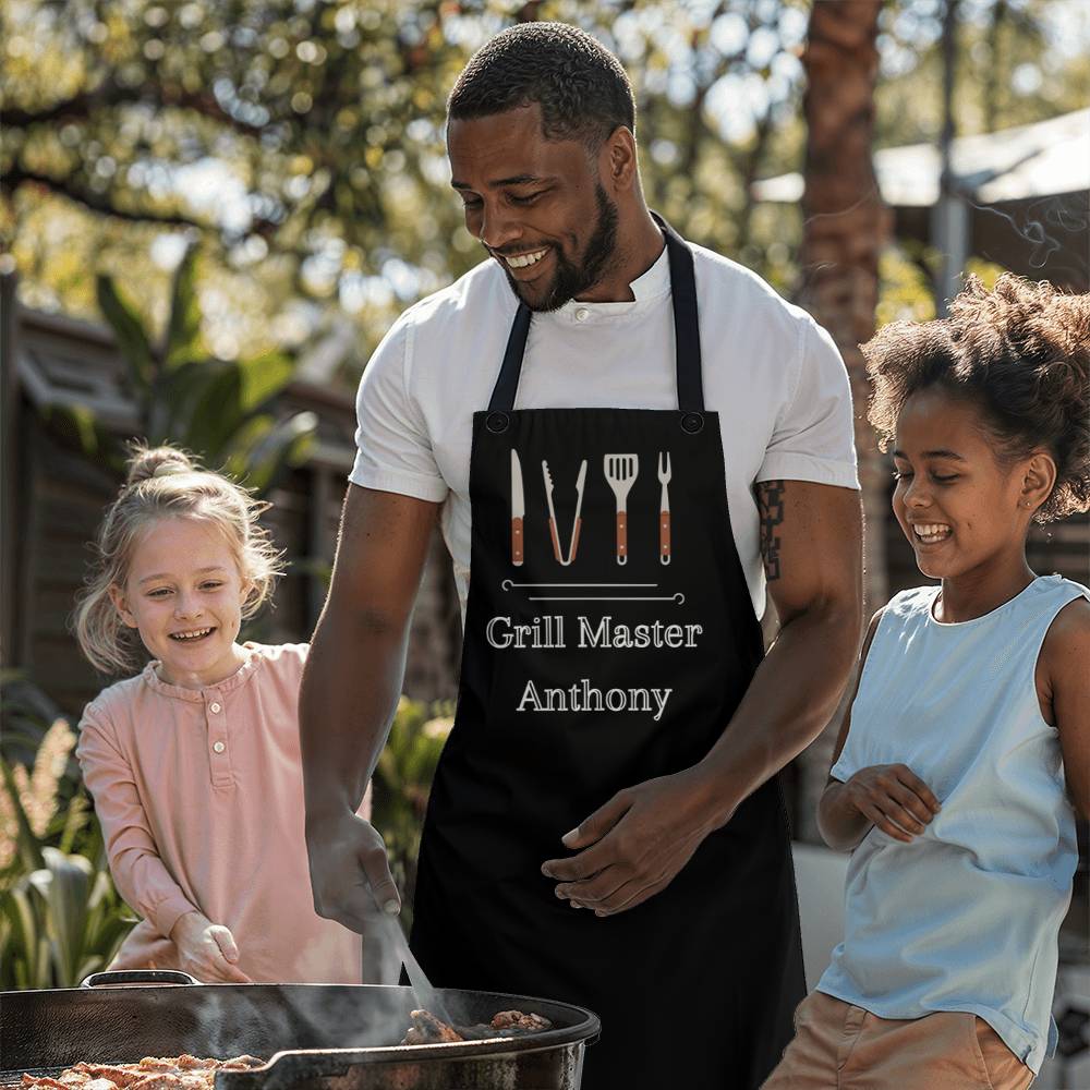 Personalized Grill Master Apron For Husband, Father, Grandfather, Soulmate or Your Man - Black