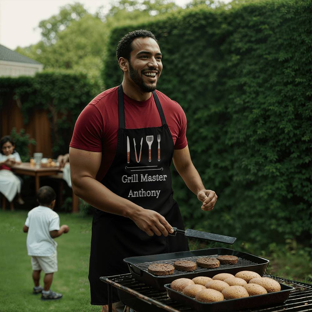 Personalized Grill Master Apron For Husband, Father, Grandfather, Soulmate or Your Man - Black