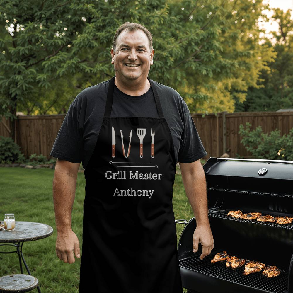 Personalized Grill Master Apron For Husband, Father, Grandfather, Soulmate or Your Man - Black