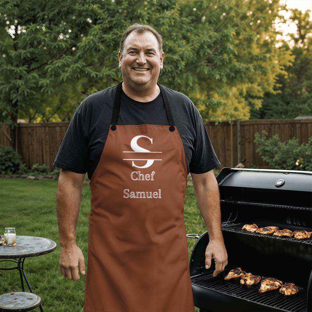 Chef Samuel - Brown Personalized - Chef Split Initial Apron