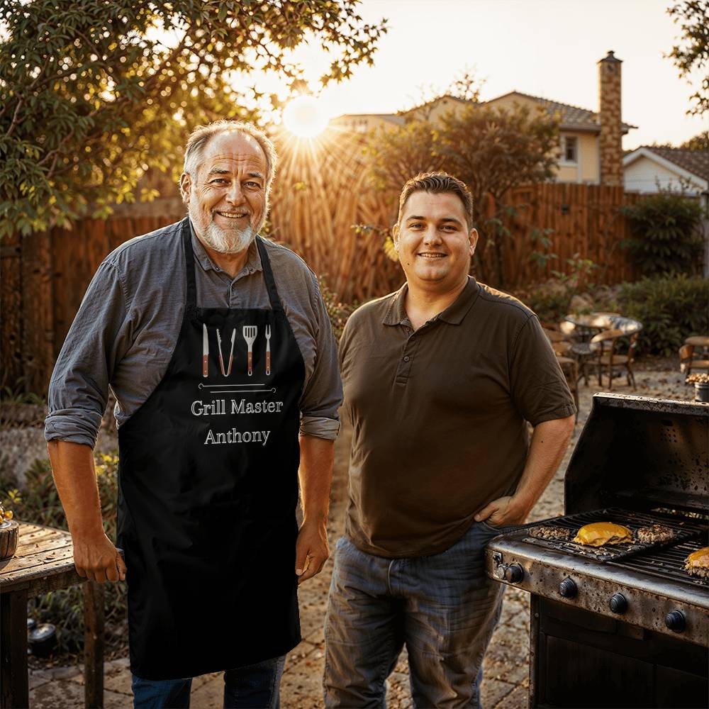 Personalized Grill Master Apron For Husband, Father, Grandfather, Soulmate or Your Man - Black