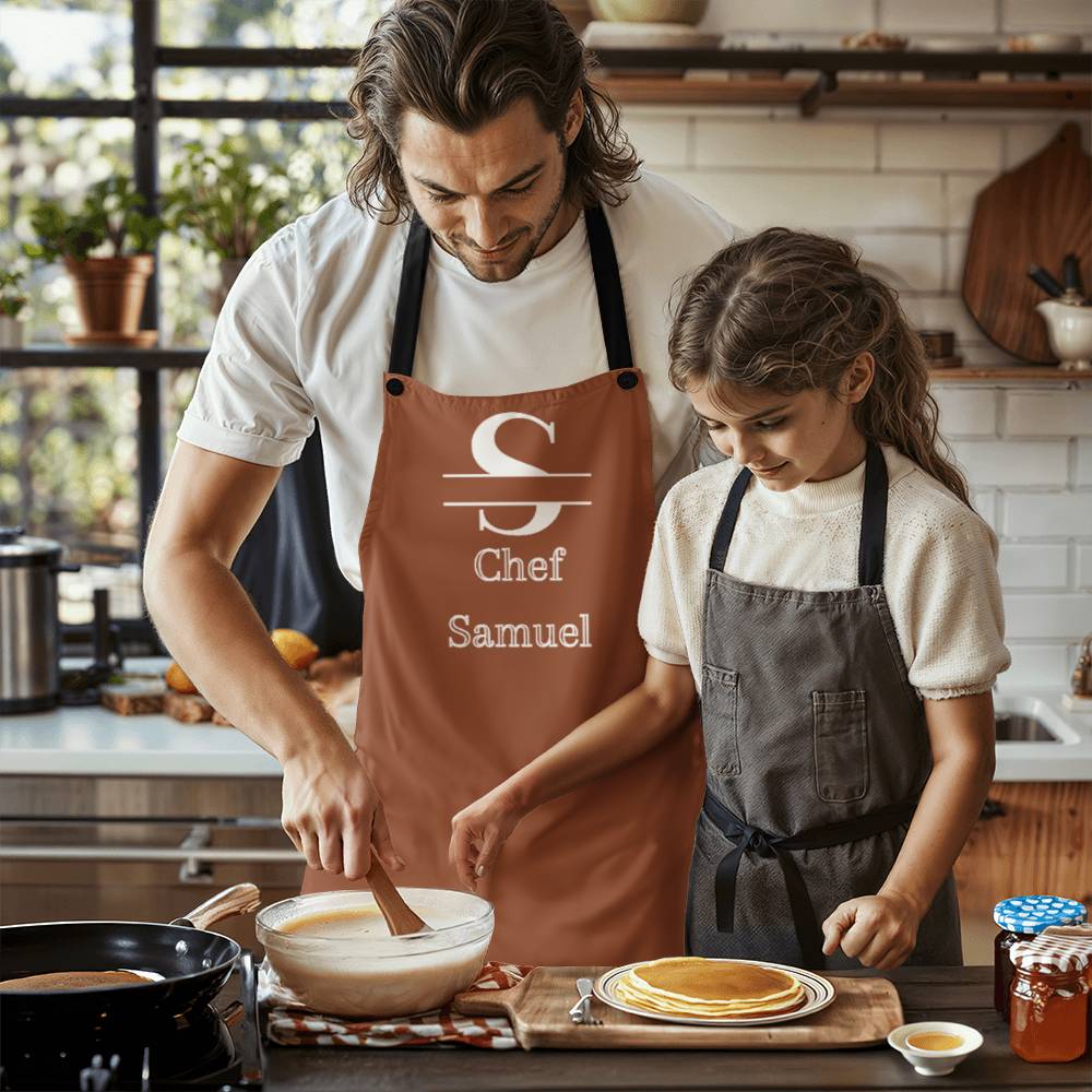 Chef Samuel - Brown Personalized - Chef Split Initial Apron