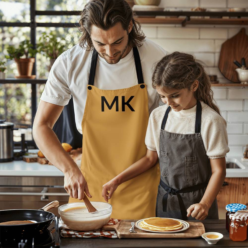 Dad's Apron with Initials. - Mustard Personalized Initial Bar/Workshop Apron