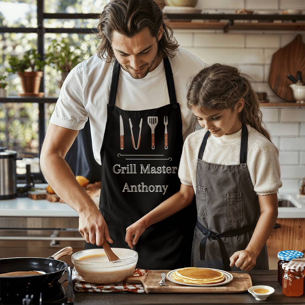 Personalized Grill Master Apron For Husband, Father, Grandfather, Soulmate or Your Man - Black