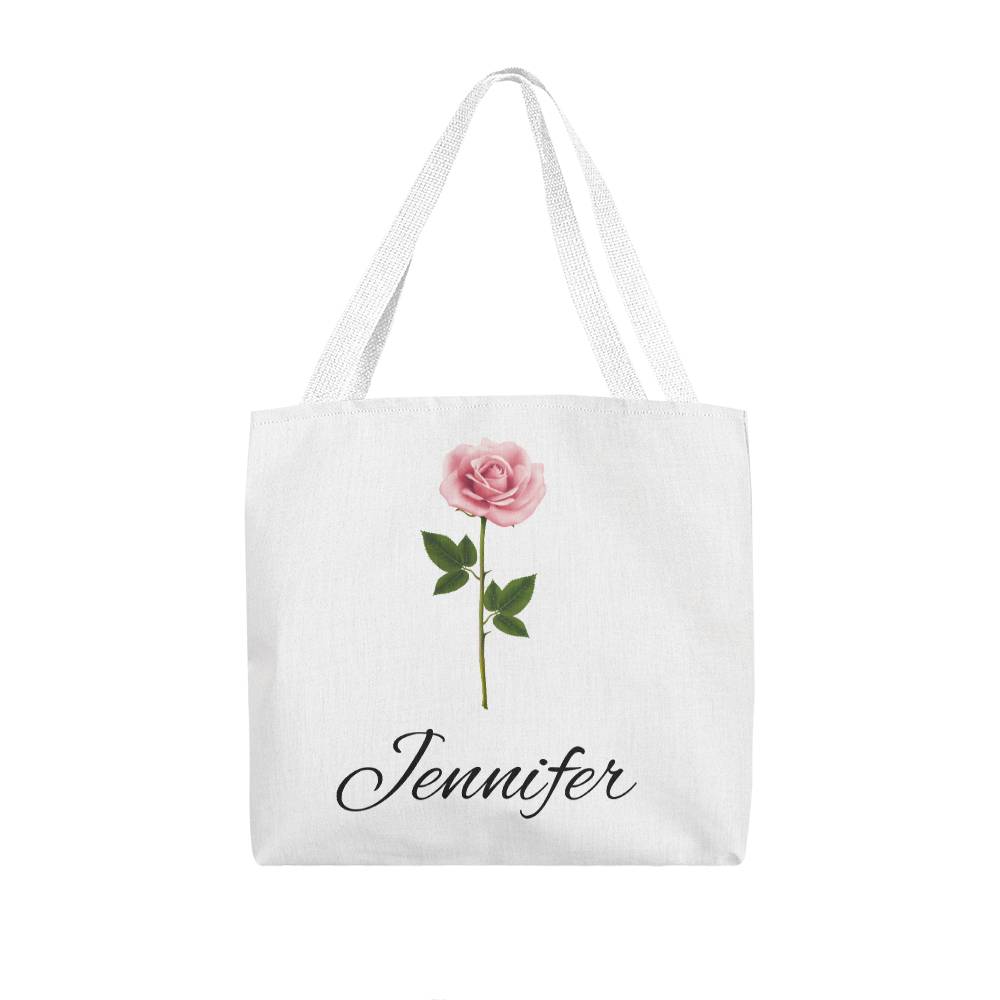 Personalized Birth Month Flower Classic Canvas Tote Bag with Matching Makeup Bag