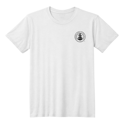 Douglass College Seal - Bella + Canvas, Pocket Logo, White Short Sleeve Tee shirt
