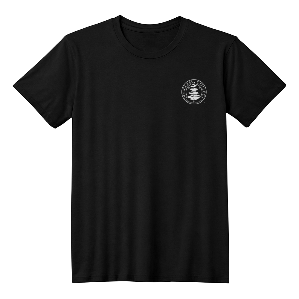 Douglass College Seal - Bella + Canvas Pocket Logo, Short Sleeve Black Tee shirt