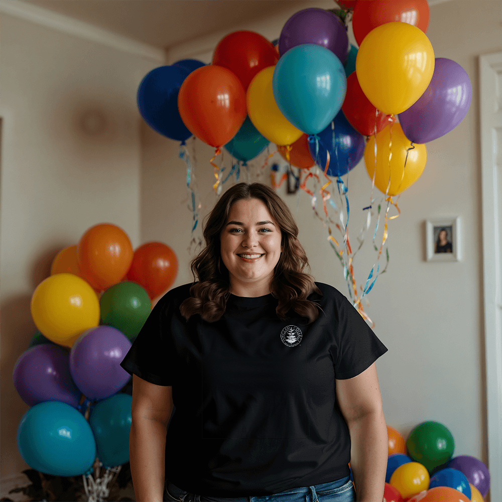 Douglass College Seal - Bella + Canvas Pocket Logo, Short Sleeve Black Tee shirt